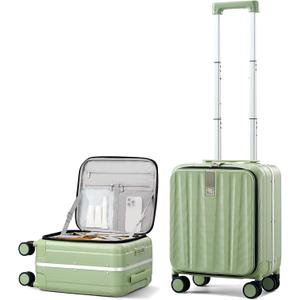 Hanke 16 Inch Underseat Carry On Luggage with Wheels,Small Hard Shell Suitcases for Weekender,Top Opening Lightweight Travel Luggage Suitcase for Womem Men,Bamboo Green.