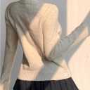 Women's Bowknot Front Button Down Sweaters Crew Neck Cute Cardigans Fall Tops (L)