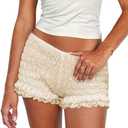 LUXVEER Womens Summer Shorts Trendy Ruffle Lace High Waisted Smocked Beach Mini Shorts Y2K Micro Boyshorts Lolita Bloomers XS
