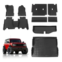 Rongtaod Floor Mats Compatible with 2021-2024 2025 Ford Bronco 4 Door Trunk Mat Cargo Mat Cargo Liner All Weather Back Seat Cover Protector 2023 Bronco Accessories (Set of 9 Mats)
