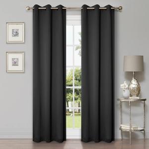 Superior Blackout Curtains, Room Darkening, Bedroom, Living Window Accents, Sun Blocking, Thermal, Classic Modern, Solid Collection, Set of 2 Panels, 6 Grommets, 42" x 63", Black