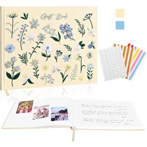 Wedding Guest BookElegant Embroidered Guest Book for Wedding Reception, Baby ShowerWedding Guest Book Alternative with Photo Corners,120 Blank&Lined Pages, Polaroid Guest Book Keepsake