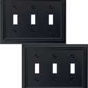 Triple Toggle Light Switch Cover Adler Metal Wall Plate, 2-Pack Black 3 Gang, Light Switch Cover Decorative Wallplate, Durable