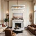 Crystal Fluted Glow Chandelier, Finial Details, Craftsmanship, Fluted Modern Design,Bronze-Finished Iron Finials, Light Fixtures for Dining Room,Not Includes Bulb,34" l x 34" w x 10" h
