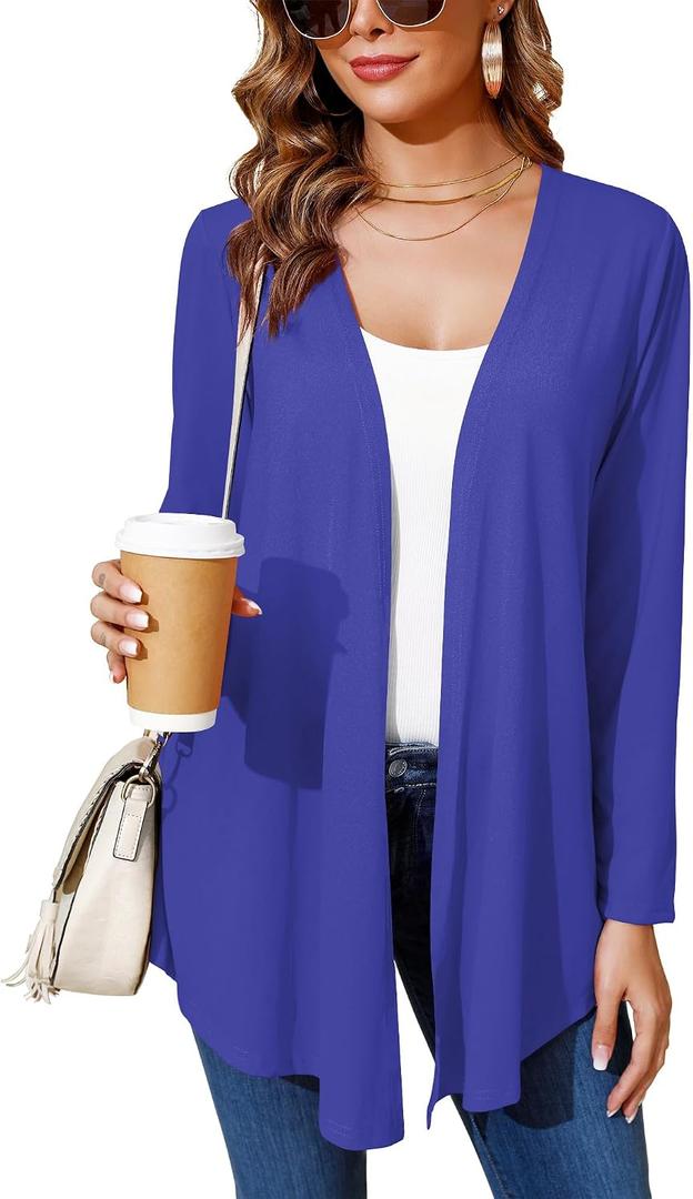 Women's Lightweight Open Front Cardigans Casual Soft Drape Spring Summer Fall Cardigan S-3XL (Blue, S)
