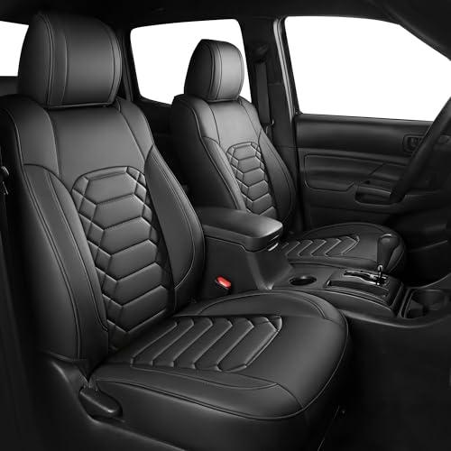 FREESOO 2PCS Front Tacoma Seat Covers Custom Fit for Toyota Tacoma 2005-2015 Double Crew Cab Faux Leather Full Set Pickup Truck Seat Covers (Front Set, Black)