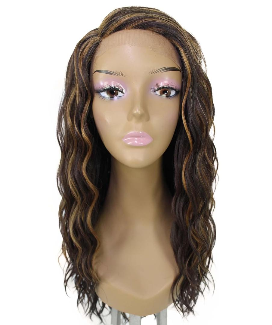Wavy Layer 28 in Long L Part Wig, Heat Resistant Fibers, Multiple Shades of Natural, Dip Dyed, & Blended Colors