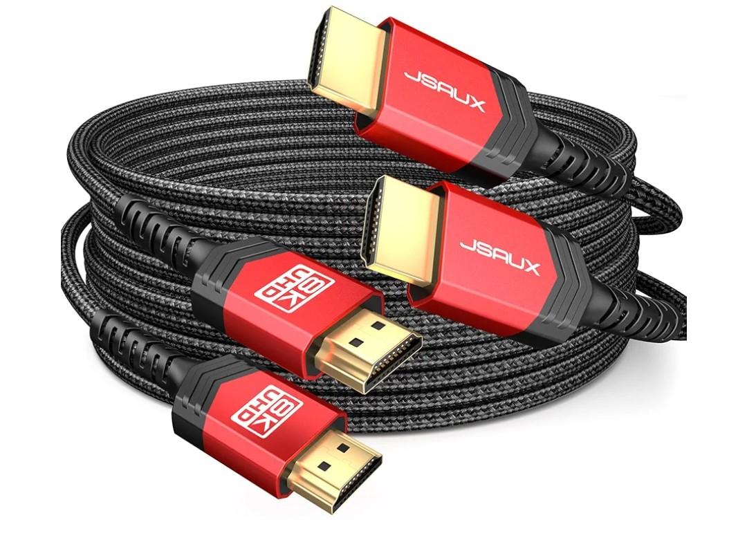 JSAUX 8K HDMI Cables 2.1 10FT 2-Pack 48Gbps Ultra High Speed Cords(8K@60Hz 7680x4320, 4K@120Hz) eARC HDR10 HDCP 2.2 & 2.3 3D, Compatible with PS5/PS4/X-Box/Roku TV/HDTV/Blu-ray/LG/Samsung QLED