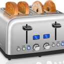 SEEDEEM Toaster 4 Slice, LCD Display, 6 Shade Settings, 1.5'' Wide Slots, Digital Stainless Toaster for Bagel, Defrost, Reheat, Dual Control, Removable Crumb Tray, 1500W, Silver Metallic