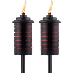 TIKI Metal Black & Orange Easy Install Outdoor Torches, 2-Pack 65-Inch Decorative TIKI Torches for Patio, Lawn, Backyard & Garden Weather-Resistant Torch Lighting with Wick & Snuffer