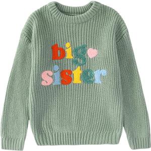 IZYJOY Big Sister Sweater Toddler Baby Girl Knit Embroidery Long Sleeve Pullover Sweatshirt Warm Fall Winter Top Clothes (1-2T, Green)