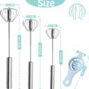 Semi-automatic Whisk, Stainless Steel Egg Beater, Hand Push Rotary Whisks Mixer Stirrer for Making Cream, Whisking, Beating and Stirring (Silver)