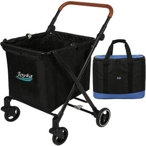 Foldable Shopping Cart 85 Liters Grocery Cart with Cooler Bag Utility Cart Shopping Trolleys with Larger Capacity Rolling Front Swivel Wheels Adjustable for Office Picnic Groceries Laundry