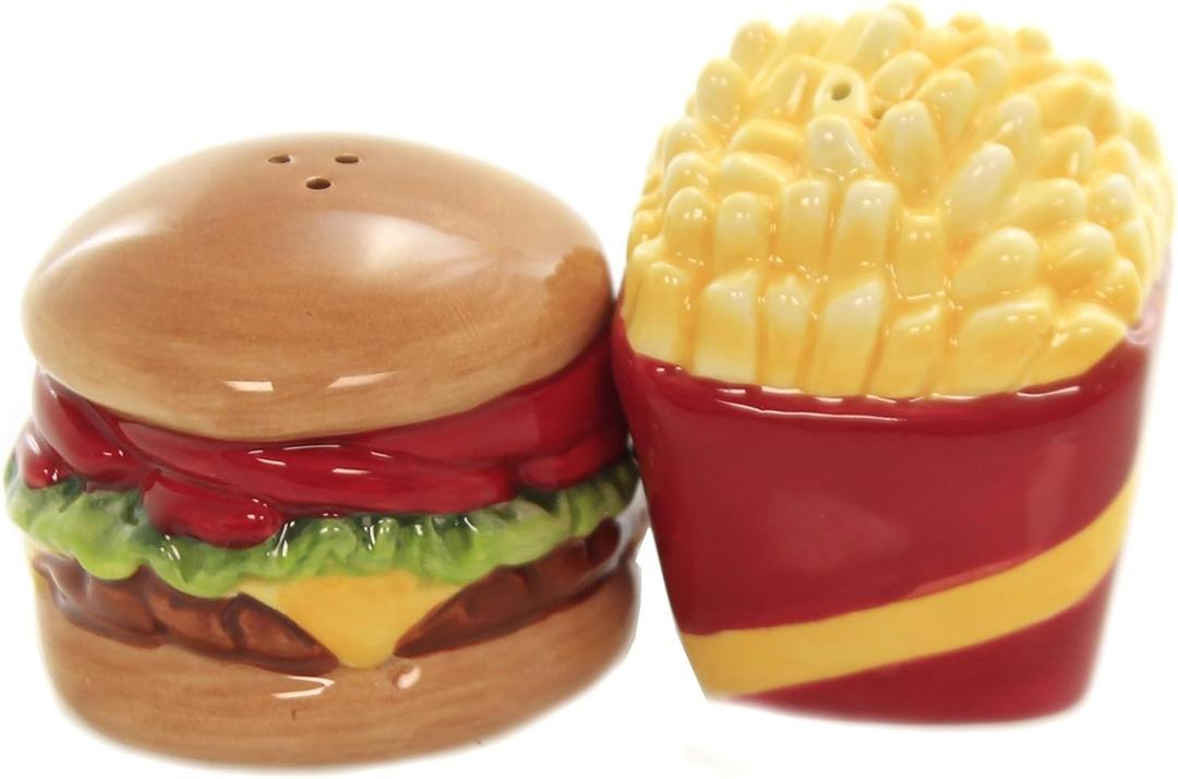 Pacific Giftware New! 4" Burger and Fries Magnetic Salt and Pepper Shakers