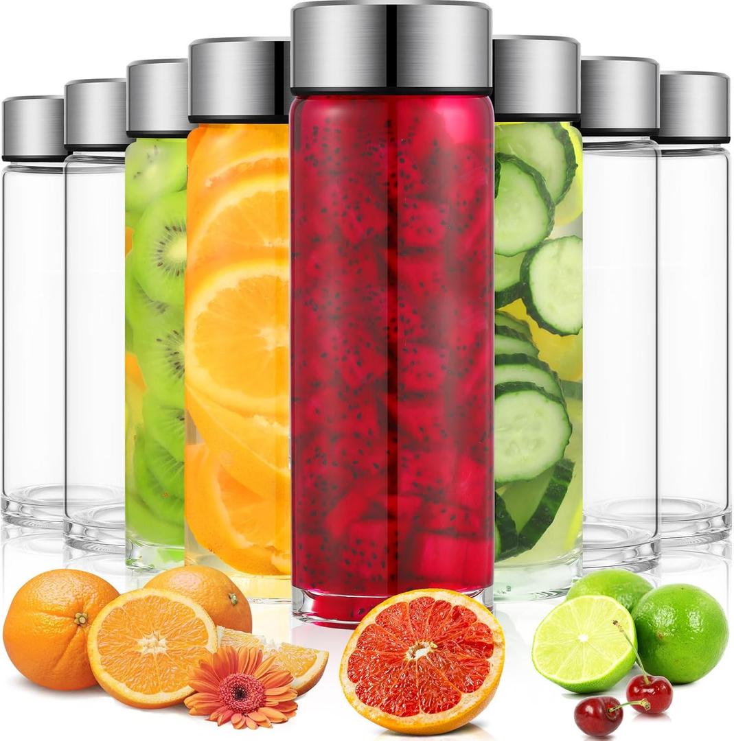 8 Pcs 16 oz Wide Mouth Glass Water Bottles Reusable Glass Juice Bottles with Lids Leakproof Juicing Jars with Silver Lids for Fridge Milk Juicing Smoothies Infused Water Beverage Kombucha Tea Drinking