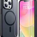 SPIDERCASE for iPhone 14 Pro Case, Magnetic Translucent Matte Case with 2PCS Tempered Glass Screen Protector Slim Phone Case for iPhone 14 Pro 6.1'', Black