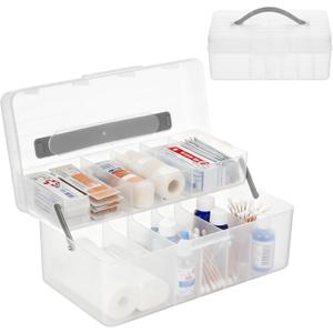 Clear Plastic Bandages Storage Organizer, 2 Tiers Bandage Storage with Lid and Handle, First Aid Box, Large Portable Medicine Container Holder Empty, Suitable for Home, Office, Travel, School, Office