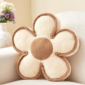 Ivory Flower Shaped Pillow,13.7'' Flower Throw Pillow Floor Cushion for Sofa Couch Bed,Soft Daisy Pillow Decorative Throw Pillow Seating Cushion for Home Decor (15.7 Inch)