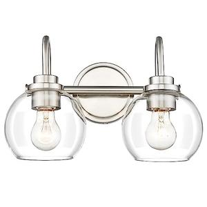Audickic 2-Light Bathroom Light Fixtures, Brushed Nickel Vanity Light with Globe Clear Glass Shade, Modern Vanity Lighting Fixtures Over Mirror, AD-22280-2W-SN