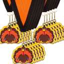 Sasylvia Thanksgiving Turkey Gold Medals 2'' Metal Colorful Turkey Trot Medals with Ribbon Leaves Wreath Great for First Place Thanksgiving Race Awards for Adult Family