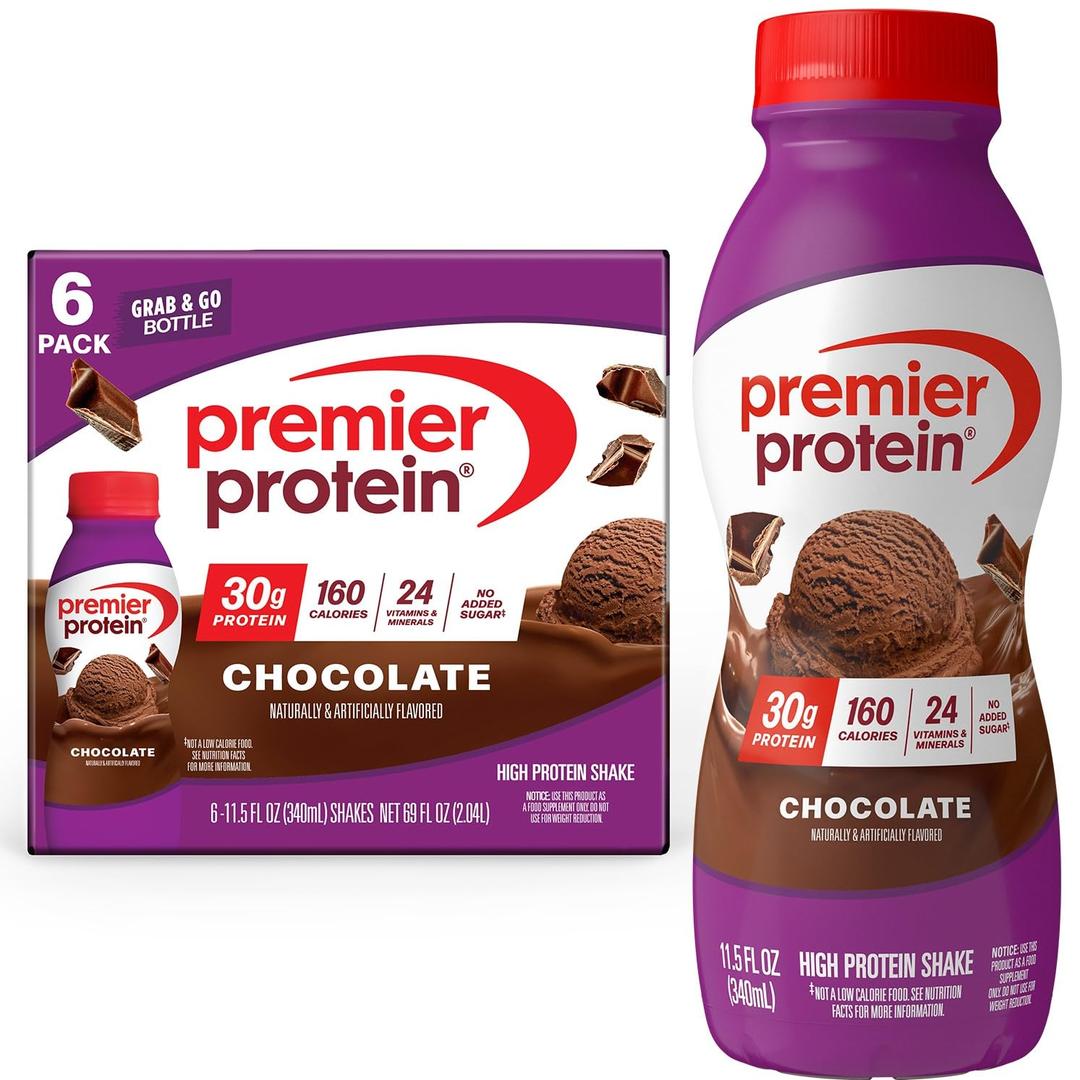 Premier Protein Shake, Chocolate, 30g Protein, No Added Sugar, 24 Vitamins & Minerals to Support Immune Health, 11.5 fl oz, 6 Pack (EXP 03/21/27)