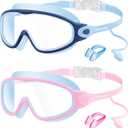 Vvinca Swim Goggles, Kids Goggles with Earplugs& Nose Clip Wide View Anti-Fog/UV Swimming Goggles for Age 3-15 Boys Girls
