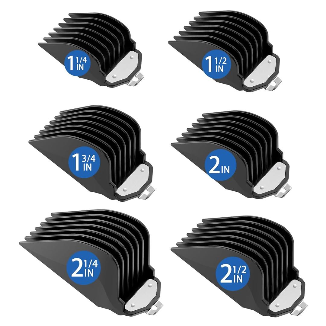 Clipper Guards Set, Hair Clipper Guards with Metal Clip, 6 Cutting Lengths 1.25"/1.5"/1.75"/2"/2.25"/2.5", Fits Most Cordless/Cord Wahl Clippers (Black, 10 12 14 16 18 20)
