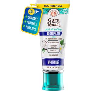 GuruNanda Travel Toothpaste with Hydroxyapatite, Travel-Size Toothpaste to Whiten Teeth & Freshen Breath, TSA-Friendly, Portable, Compact, Fluoride Free, Natural CocoMint Jasmine Neem, 1 oz (1 Ounce (Pack of 1))