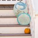 White and Turqoise Coastal Pumpkin Home Decor, Fall Beach Wedding Decoration with Cute Faux Sand Dollar Seashell, 6.75 x 3.25 x 7 inch