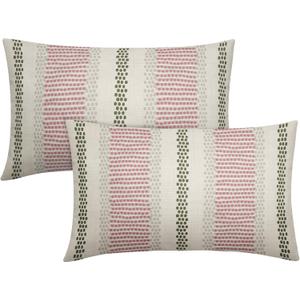 Pink Green Pillow Covers 12x20 Set of 2 Gray Grey Dot Print Striped Decorative Outdoor Lumbar Pillowcases Boho Rustic Farmhouse Decorative Rectangle Throw Cushion Case Decor for Couch Sofa Bed