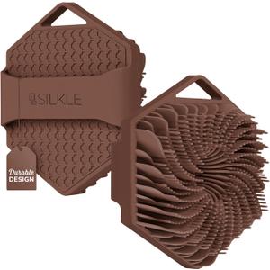 SILKLE Silicone Body Scrubber  Gentle Exfoliating Shower Scrubber for Body & Bath, Silicone Shower Brush & Loofah Alternative  Non-Slip Silicone Body Brush, Quick Dry, Hygienic - Brown