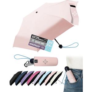 Mini Travel Umbrella for Rain - 43" Large Coverage Small Compact Umbrella, Reinforced Strong Frame, Lightweight Portable Parasol with UPF 100+ UV Protection, Gifts for Adults, Seniors & Students