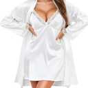 RSLOVE Women’s Satin Sleepwear Set – 2 Piece Lace Cami Nightgown and Long Sleeve Robe Sexy Silk Pajamas Lingerie for Women