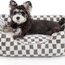 JOEJOY Dog Beds for Small Dogs -Cute Cat Beds for Indoor Cats Calming Pet Beds, Rectangle Orthopedic Cuddle Puppy Bed with Jacquard Shaggy Plush & Anti Slip Bottom, 20x19x6inches, Cofffee (Coffee)
