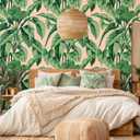 VEELIKE Pink Tropical Wallpaper Peel and Stick Vintage Palm Tree Wallpaper for Bathroom Accent Walls 17.7''x118'' Removable Pink Botanical Wallpaper Prepasted Pink Contact Paper for Cabinets Shelves