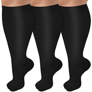 3 Pack Plus Size Compression Socks for Women & Men, Extra Wide Calf Knee High Stockings for Circulation Support, Size XL