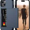 Nvollnoe Compatible with iPhone 15 Plus Case with Card Holder Heavy Duty Protective Dual Layer Shockproof Hidden Card Slot Slim Wallet Phone Cover for Women&Men 6.7 inch(Blue)