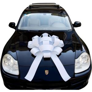 30" Giant Car Bow - White | Big Gift Wrapping Bow with Non Scratch Magnet Base for Large Gift Decoration, Weather Resistant and Waterproof Vinyl Magnetic Big Car Bow (1 Pack)