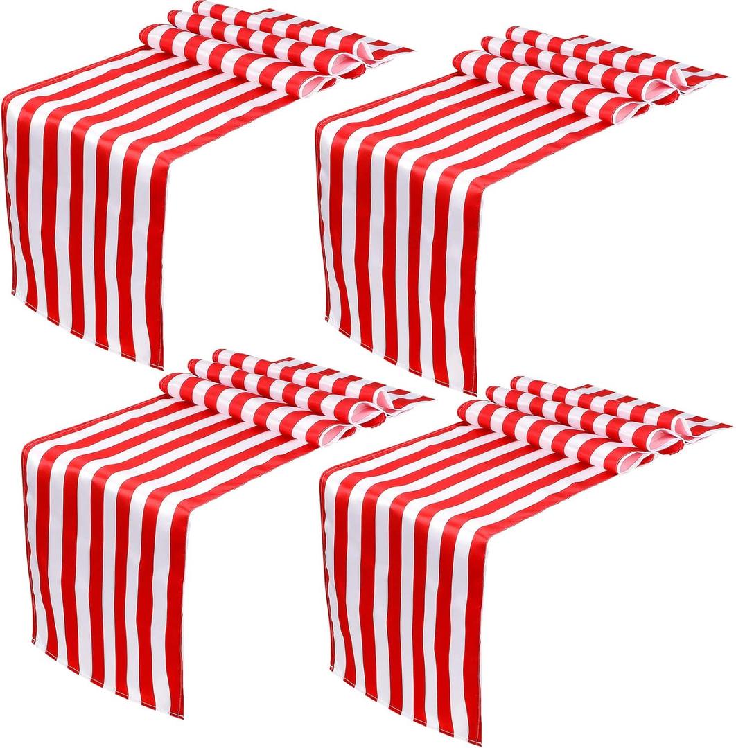 4 Pieces Striped Tablecloth Red and White Striped Table Runner Tablecloth Polyester Spring Elegant Classic Table Decor for Daily Events Family Banquet Parties Celebrations Outdoor(12 x 108 Inch)