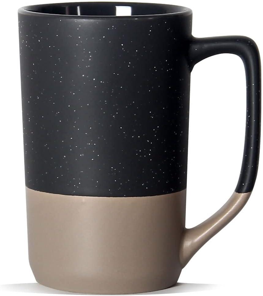 16 OZ Large Coffee Mug, Two Color Combination Big Ceramic Tea Cup with Square Handle with White Speckled for Men Women Restaurant Home Office Hot Drinks, Grey (Gray)
