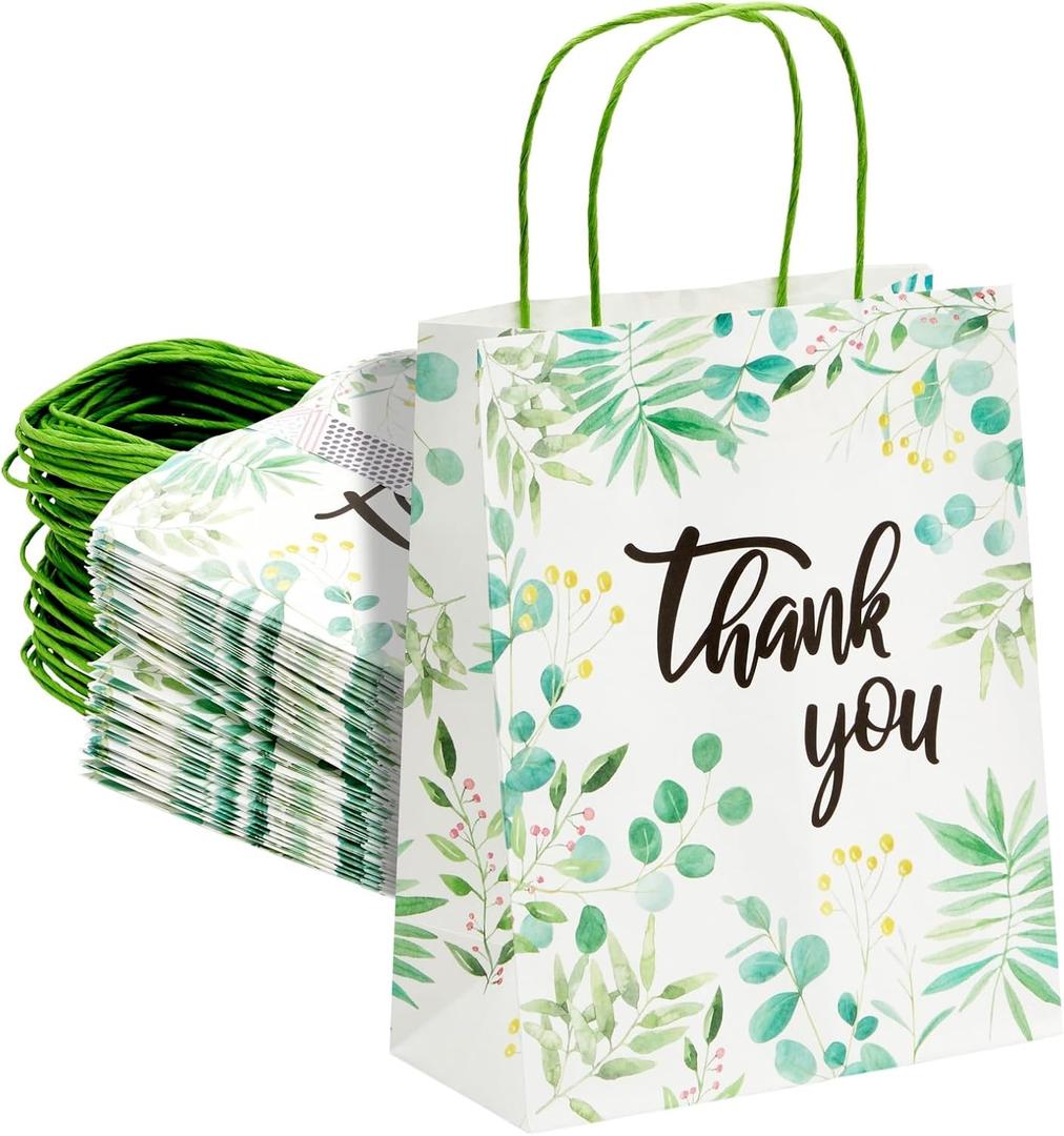 Sparkle and Bash Gift Bags with Handles - Pack of 50 10 x 8 x 4 In White Floral Paper Thank You Gift Bags - Bulk Party, Wedding & Baby Shower Favors