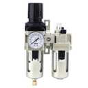 SNS 1/4" NPT Compressed Air Filter Regulator Lubricator Two Units Combo FRL Water/Oil Trap Separator, Semi-auto Drain, Gauge and Bracket, Poly Bowl with Metal Guard AC3010-N02A