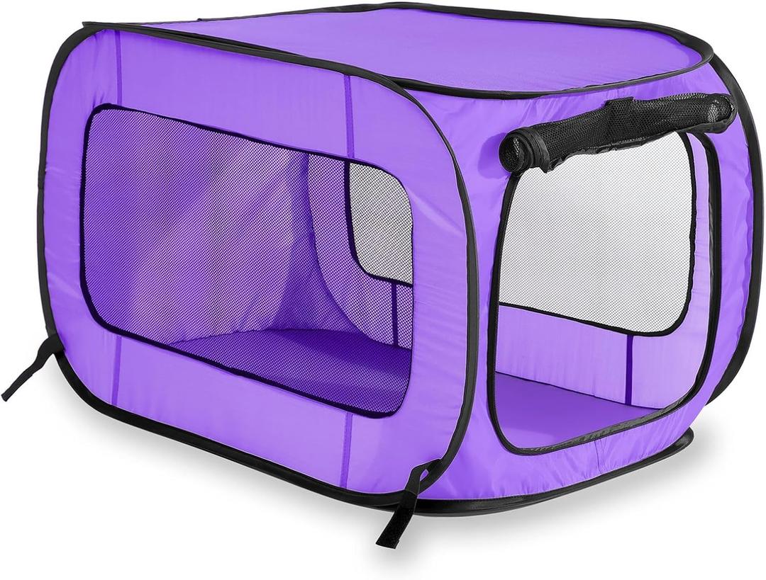 Beatrice Home Fashions Portable, Collapsible, Pop Up Kennel Travel Cat and Dog Crate, 24" L x 16.6" W x 16" H, Purple, XS Beatrice Home Fashions Portable, Collapsible, Pop Up Kennel Travel Cat and Dog Crate, 24" L x 16.6" W x 16" H, Purple, XS