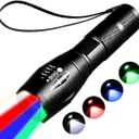 Red Flashlight RechargeableGreen Light FlashlightBlue Light flashlightsBlood Lights for Observation, 4 in 1 White Lights and Red lamp and Blue Lamp and Green Lamps 4 Modes.