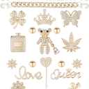 Bling Chain Decoration Charms, Luxury Rhinestone Cute Diamond Bear Love Flower Butterfly Crown Designer Jewelry Accessories for Women Girls Adults Gifts (RoseGold)