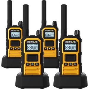Retevis RB48 Plus IP67 Waterproof Heavy Duty Long Range Walkie Talkies, GMRS Radio, Construction Jobsite Two Way Radio, NOAA, Shock Resistant, Dual PTT, Vibration Reminder(4 Pack)