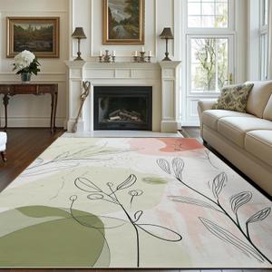 8x10 Area Rug Modern Botanical Rug for Living Room Indoor Machine Washable Abstract Rugs for Bedroom Ultra Soft Dining Room Large Carpet Non-Slip Non-Shedding Minimalist Throw Rug for Home Office