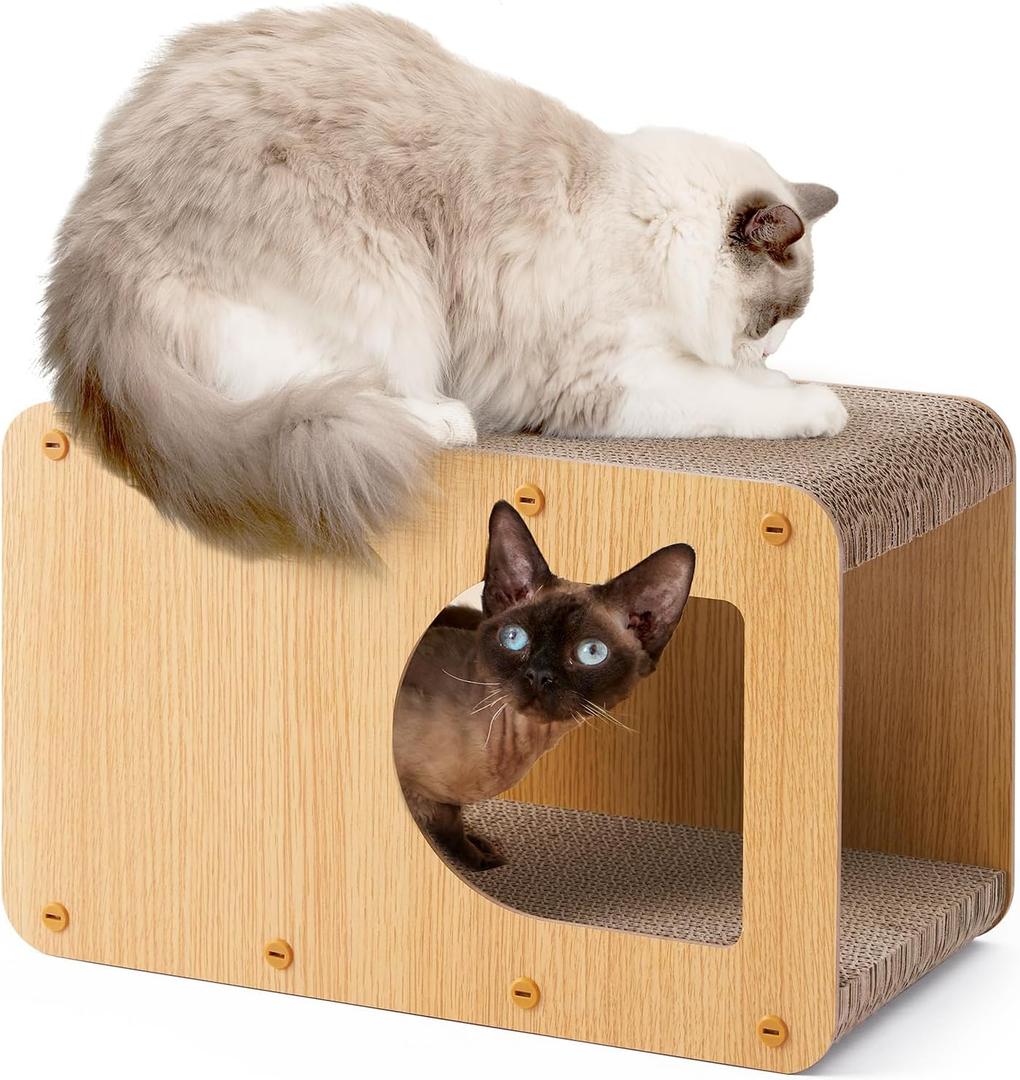 EHEYCIGA Cardboard Cat Scratcher House, 17-Inch Corrugated Cat Scratcher for Indoor Cats, Kitten Scratching Board Pad, Brown