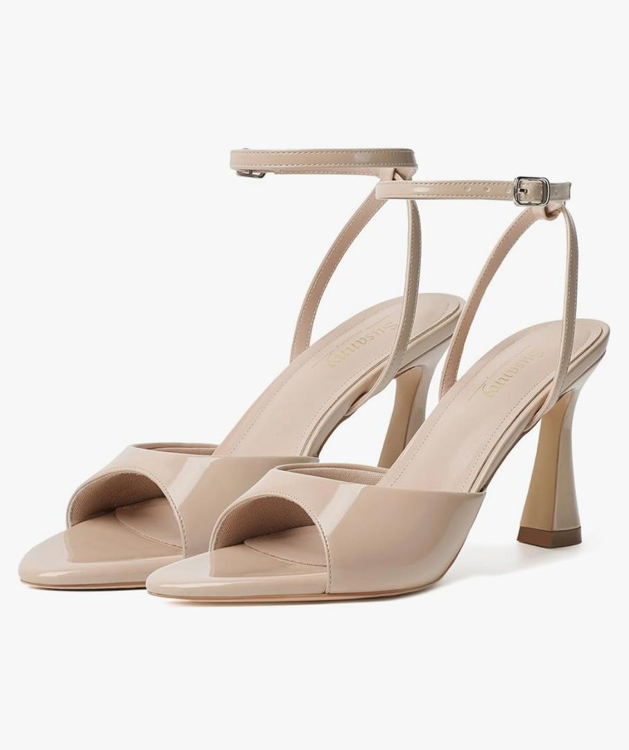 Susanny High Heels for Women Pointed Open Toe Strappy Chunky Block Heels Ankle Strap Stiletto Kitten Heeled Sandals Wedding Bridal Party Prom Sexy Dress Shoes 7,5