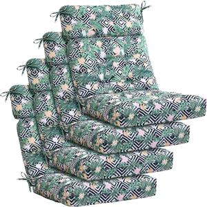 Barydat 4 Pcs Tufted High Back Chair Cushion Indoor Outdoor Seat and Back Cushions Palm Leaves Tropical Plants Lawn Rocking Chair Pads with Ties for Adirondack Patio Garden(Flower Style)